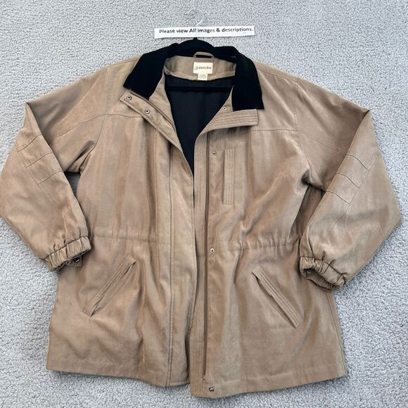 St. Johns Bay Jacket Womens XL Beige Black Collared Zip Up Snap Lined Pockets - Picture 2 of 10